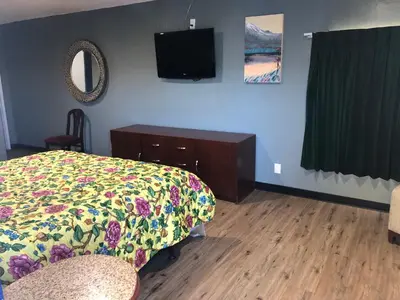 a bedroom with a bed and a tv on the wall at King Castle Motel in Los Angeles