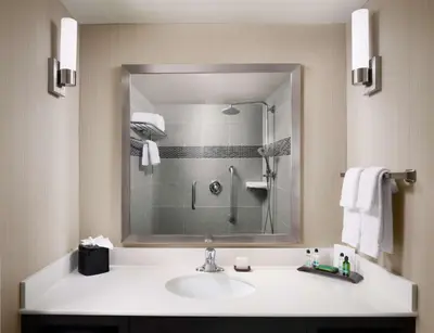 a bathroom with a sink and a shower at Hilton Garden Inn Los Angeles/Redondo Beach in Redondo Beach