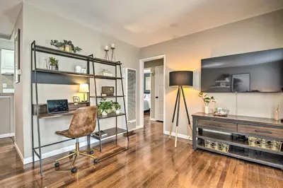 an office with a desk and a chair in a room at 1 Mi to Dtwn Burbank Mod Gem with Private Yard in Burbank