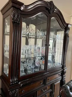 a large glass cabinet with glasses in it at Luxury Oasis Home w/Pool Near CSUN-6 Guests in North Hills