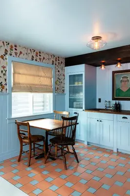 a kitchen with a table and chairs and a window at NP Boutique Lodge in Big Bear Lake