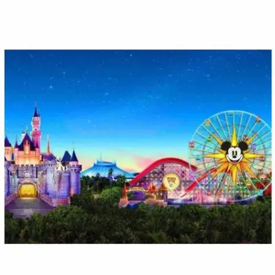 a castle with a carnival and a ferris wheel at Private Pool Oasis/Disney 15mins /Disney+ HBO/Gym in Placentia