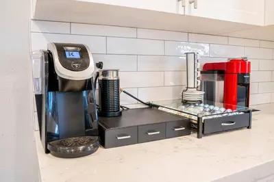 a coffee maker on a counter in a kitchen at Private Pool Oasis/Disney 15mins /Disney+ HBO/Gym in Placentia