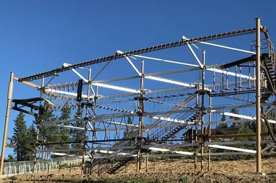 a metal frame of a building under construction at The Blue Lake Cabin! 1 min Walk to SnowPlay! in Big Bear City