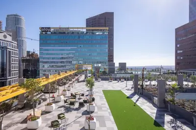 a view of a city skyline with buildings at Downtown 1BR w Pool Gym WD nr Staples Center LAX-551 in Los Angeles