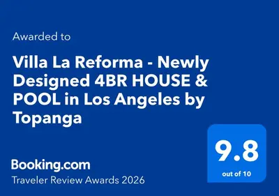a screenshot of a cell phone with the text va la reformena newly designed at Villa La Reforma - Newly Designed 4BR HOUSE & POOL in Los Angeles by Topanga in Los Angeles