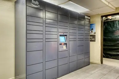 a metal wall with a ticket machine in a building at Pasadena 1BR w Gym Pool nr Colorado Ave LAX-862 in Pasadena