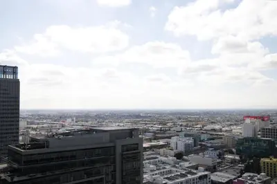 a view of a city from the top of a building at Downtown 1BR w Pool Jacuzzi Gym nr 110 LAX-836 in Los Angeles