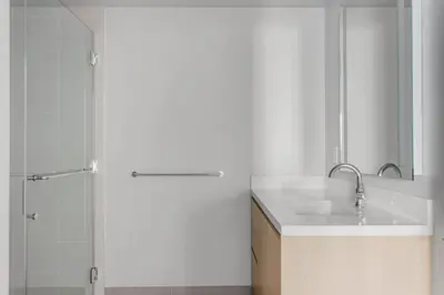 a bathroom with a sink and a shower at Hollywood 1br w gym pool nr studios LAX-1036 in Los Angeles