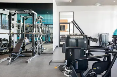 a gym with several treadmills and machines at Redondo Beach 1BR w Pool Gym WD nr Beach LAX-615 in Redondo Beach